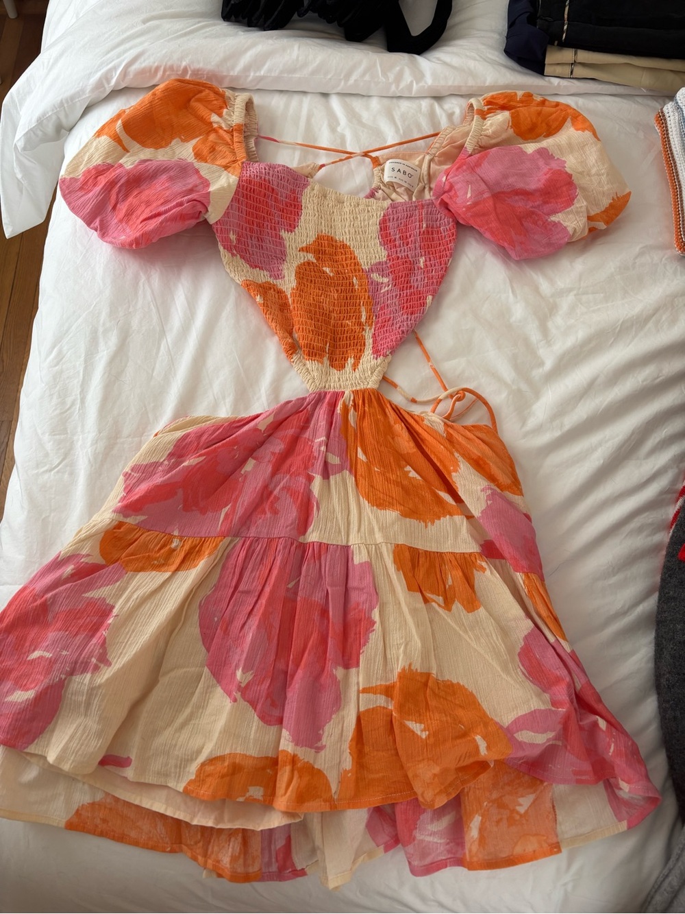 Sabo Skirt Mini Dress in Pink, Orange & Cream